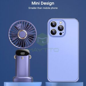 Maytto Mini Portable Fan LED Digital Display Foldable Handheld Fan Telescopic Folding Fan Dormitory Rechargeable Fan Quiet Fashion Fan Low Noise Flexible Fan Hang Handheld Desktop Fan