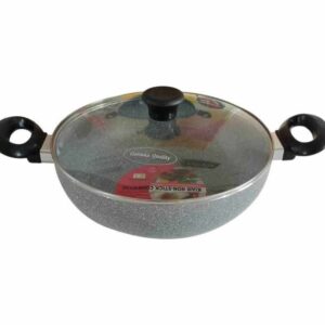 Kiam Marble Coated Karai With Glass Lid 30cm