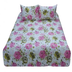 Green Pink Rose King Size Bed Sheet 100% Cotton hometex